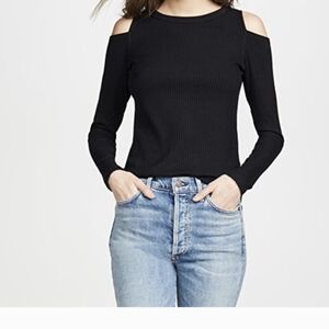 LNA Clothing Ashley‎ Jane Black Long Sleeve Ribbed Shoulder Cutout Top Medium